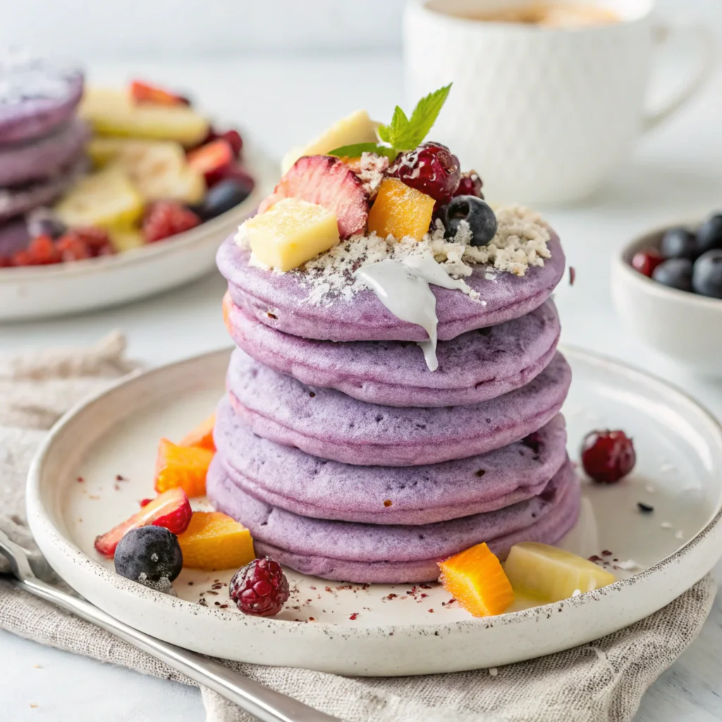 Stack of Taro Flavored Pancake Recipe