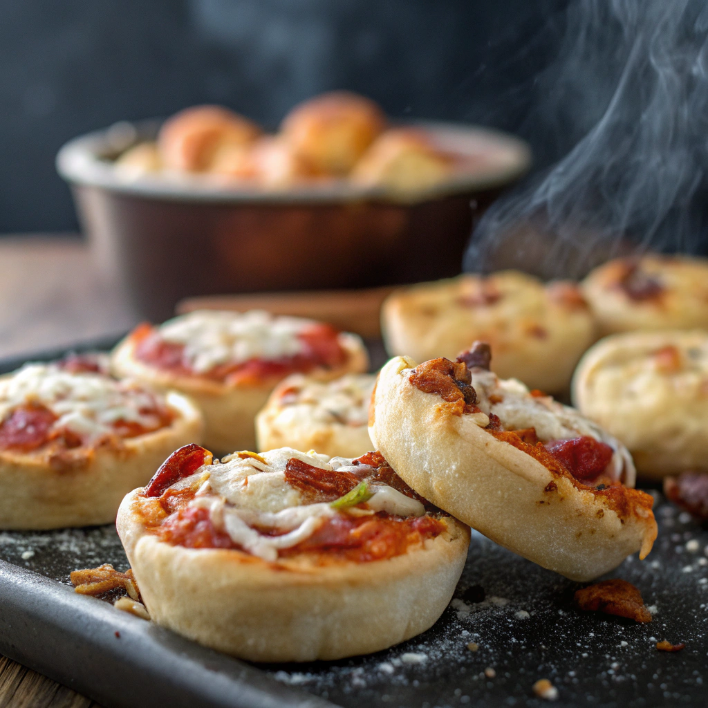 A series of pizza bites with some overfilled and others underbaked, illustrating common mistakes to avoid