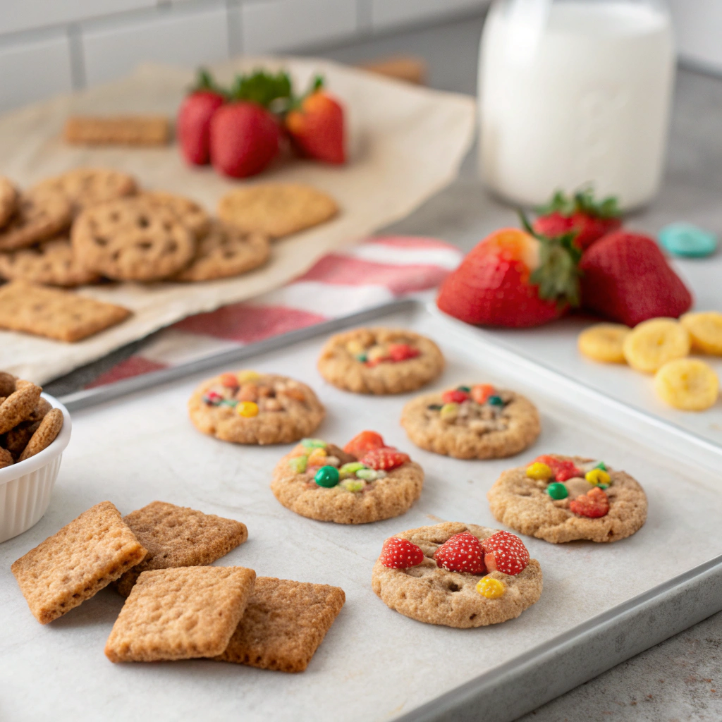 cinnamon toast crunch cookies; a variety of cinnamon toast crunch cookies variants including smaller bite sized cookies gluten free options cookies with freeze dried strawberries an